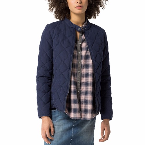 Blouson femme Tommy Hilfiger coupe veste modèle Gaby bleu marine doublée duvet plumes