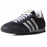 Chaussures Adidas Originals Dragon en nylon et cuir suédé bleu, 3 bandes blanches 