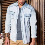 Chemise en jean délavé Japan Rags Abras pour homme