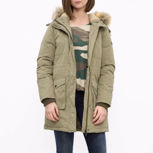 Parka femme Tommy Hilfiger beige kaki avec fourrure amovible