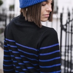 Pull Freeman T Porter femme Pansy Stripes noir et bleu