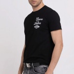 T Shirt Replay Jeans noir logo chrome and leather