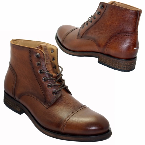 Boots Tommy Hilfiger homme en cuir cognac foncé haute qualité