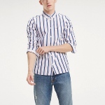 Chemise Tommy Hilfiger Jeans en coton blanc rayé marine et rouge