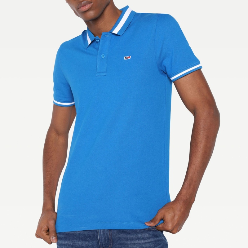 Polo Tommy Hilfiger Jeans homme bleu avec liserés sur col