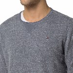 Sweat col rond Tommy Hilfiger pour homme en coton chiné gris / bleu