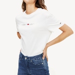 T Shirt crop topTommy Jeans blanc pour femme logo brodé