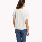 T Shirt cropped femme Tommy Jeans gris logo brodé
