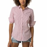 Chemise femme Tommy Hilfiger en coton stretch blanc rayé rouge coupe regular cintrée