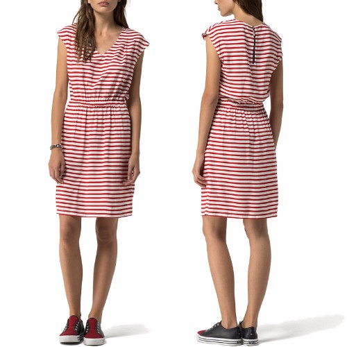 Robe rayée Tommy Hilfiger en viscose rouge et blanc