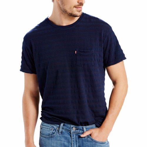 T Shirt Levis homme Sunrise Pocket en coton bleu marine
