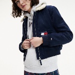 Blouson femme en velour Tommy Jeans bleu marine col sherpa