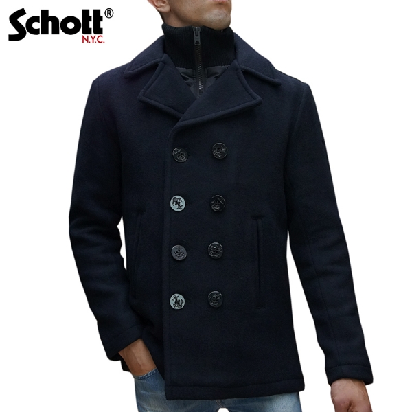 Schott - Caban Schott modèle Cyclone 2 en drap de laine dark navy, doublure amovible