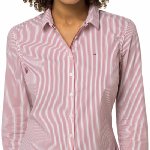 Chemise femme Tommy Hilfiger en coton stretch blanc rayé rouge coupe regular cintrée