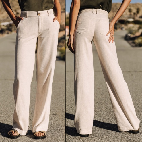Pantalon large Freeman T Porter femme Agatha en lin beige