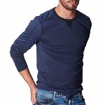 T-Shirt manches longues Japan Rags modèle Harbor en coton bleu marine