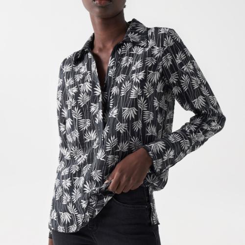 Blouse Salsa noire avec motifs blancs imprimés