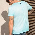 T Shirt Japan Rags Nesi en coton turquoise chiné
