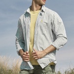 Chemise en lin blanc rayé vert Us Polo Assn