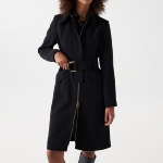 Manteau long en gabardine noire Salsa pour femme