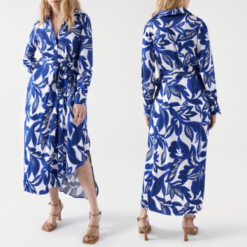 Robe longue Salsa blanche à motifs bleus imprimés