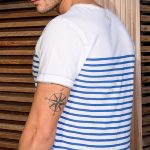 Tee Shirt Japan Rags homme modèle Cèdre blanc rayé bleu