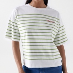 T Shirt Salsa Jeans femme blanc rayé vert