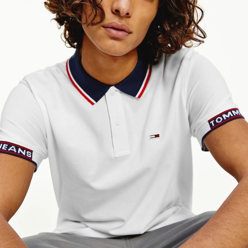 Polo blanc Tommy Jeans Homme col contrasté