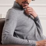 Pull col roulé Superdry homme gris 100% laine merinos