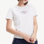 T Shirt femme Tommy Jeans gris logo brodé et drapeau américain