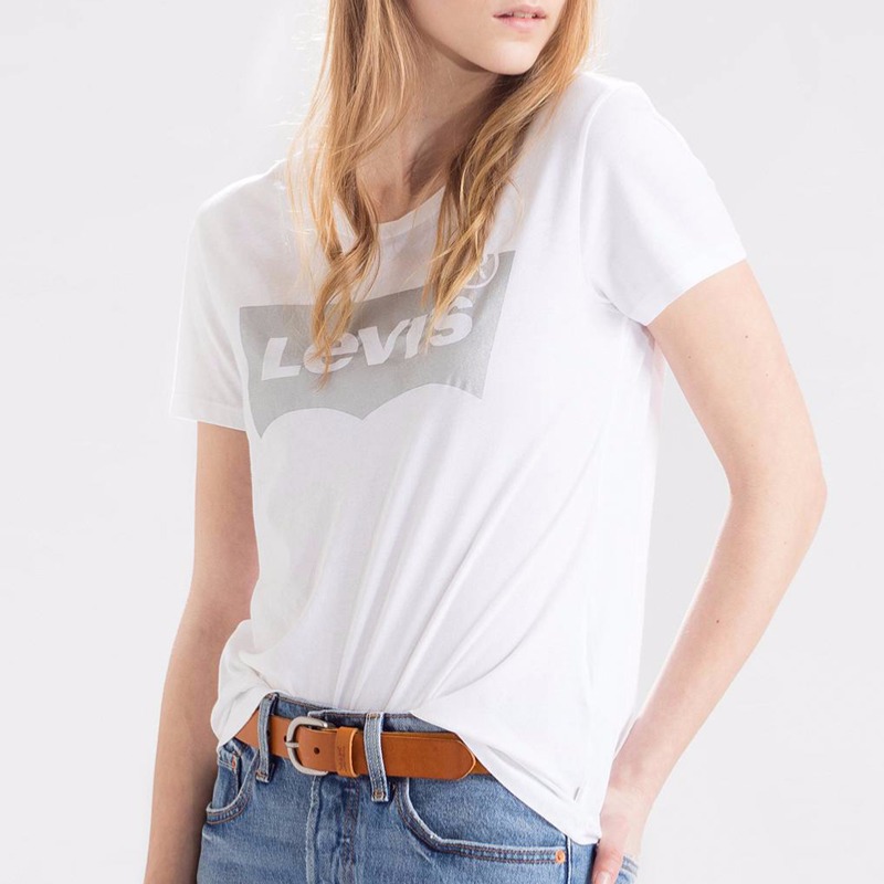 T Shirt femme Levis blanc avec grand logo levi's argenté