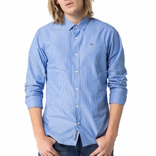 Chemise homme Tommy Hilfiger Thomas en coton bleu rayé blanc