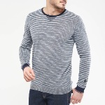 Pull homme Le Temps des Cerises Morgan rayé gris et bleu marine