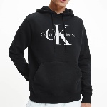 Sweat à capuche Calvin Klein Ck Jeans homme noir logo blanc et gris