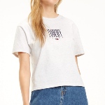 T Shirt crop top femme Tommy Hilfiger / Tommy Jeans gris logo brodé