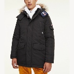 Manteau Parka Tommy Hilfiger homme couleur noir, col fausse fourrure