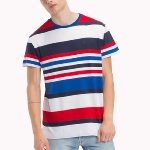 T Shirt Tommy Hilfiger Jeans homme blanc rayé rouge et bleu
