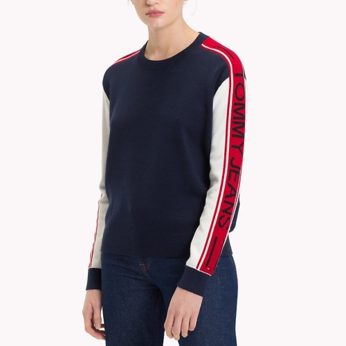 Pull femme Tommy Jeans bleu marine, blanc et rouge