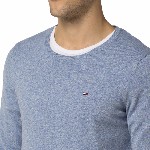 Pull Tommy Hilfiger Basic Texture pour homme en coton bleu, col rond