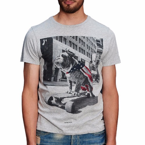 Tee Shirt Japan Rags homme modèle Superdog en coton gris clair