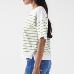 T Shirt Salsa Jeans femme blanc rayé vert