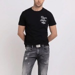 T Shirt Replay Jeans noir logo chrome and leather
