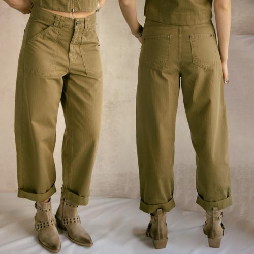 Pantalon large femme Freeman T Porter Naya Yolo kaki