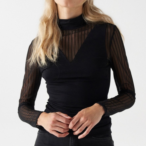 Top noir Salsa pour femme à manches longues opaques