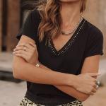 T Shirt femme Freeman T Porter Taile Studs noir