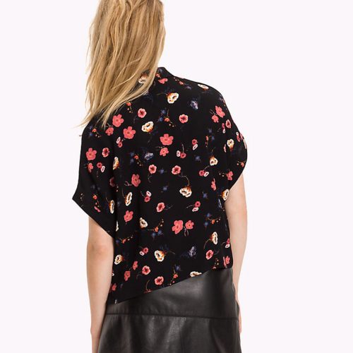 Chemisier Femme Viscose Imprimé Fleurs - Noir/violet/marron - Taille 44 - Très Bon état