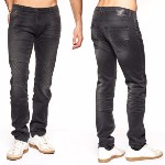 Jean Japan Rags 711 Kante gris / noir pour homme coupe ajustée