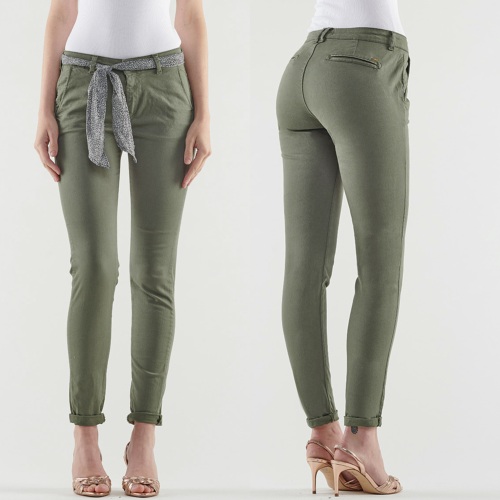 Pantalon chino femme Le Temps des Cerises Dyli kaki