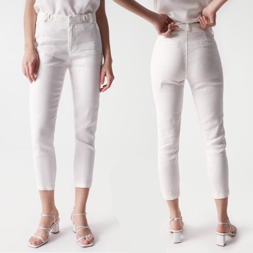 Pantalon en lin blanc Salsa femme