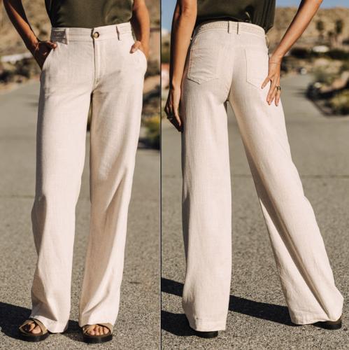 Pantalon large Freeman T Porter femme Agatha en lin beige